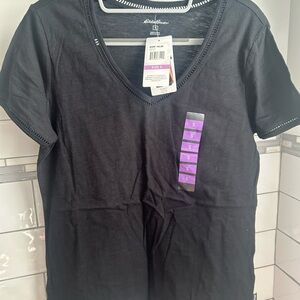 Eddie Bauer Black Lace Trim Top